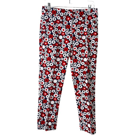 Trina Turk Ankle Pants Floral Red Blue White Trouser Womens Size 4 - Picture 1 of 7